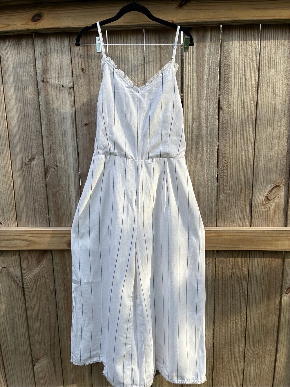 Doe & Rae White Spaghetti-Strap Pinstripe Jumpsuit